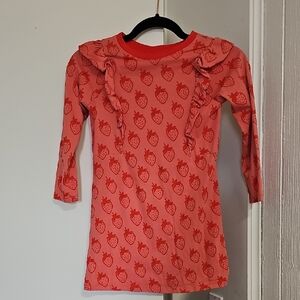 Tea Collection Girls Strawberry Print Long-Sleeved 100% Cotton Dress Size 8